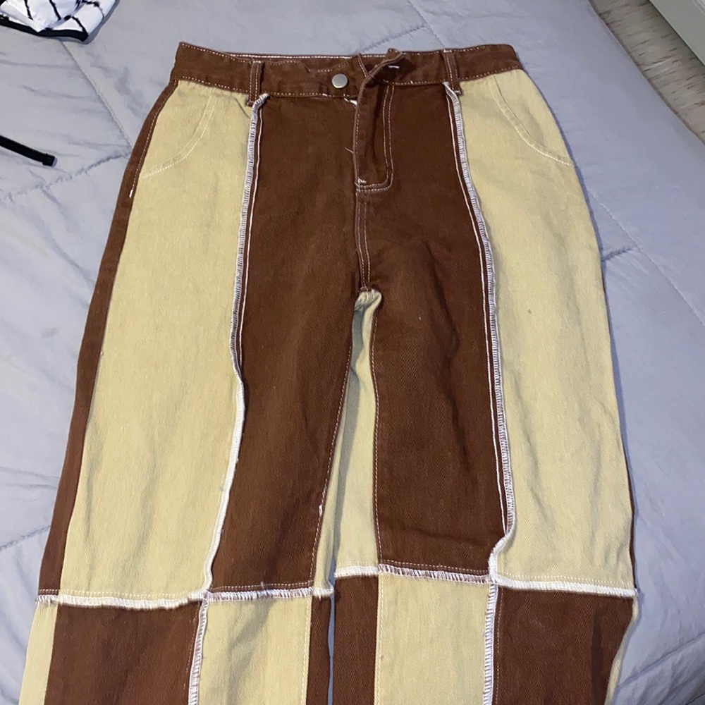 Shein brown multi colorblock pants